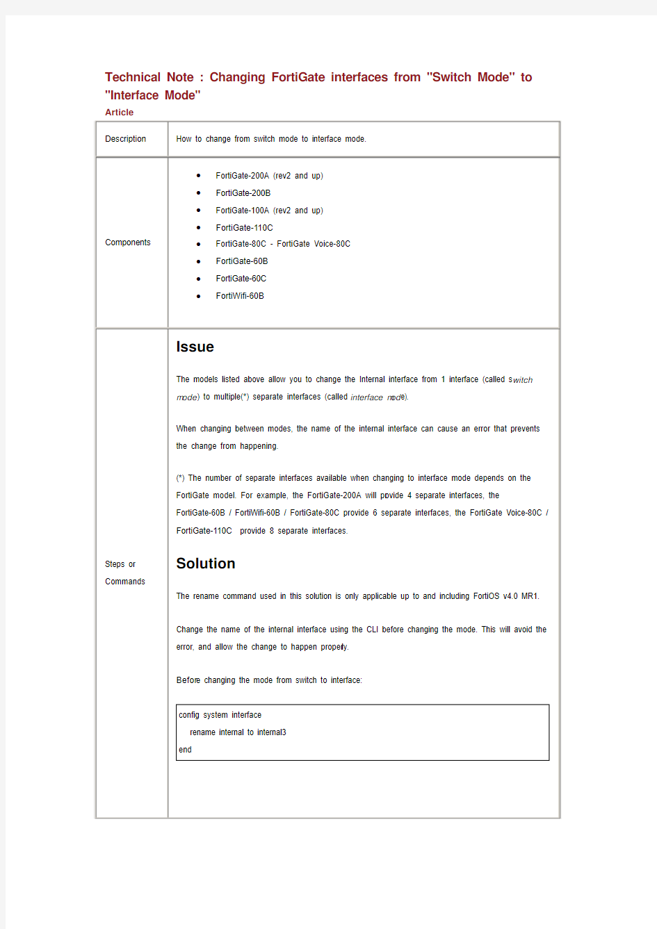 Changing FortiGate interfaces from Switch Mode to Interface Mode