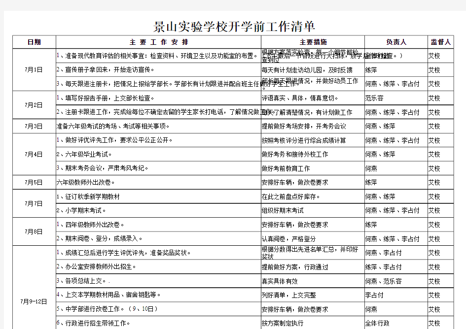 景山实验学校开学前工作清单(改)