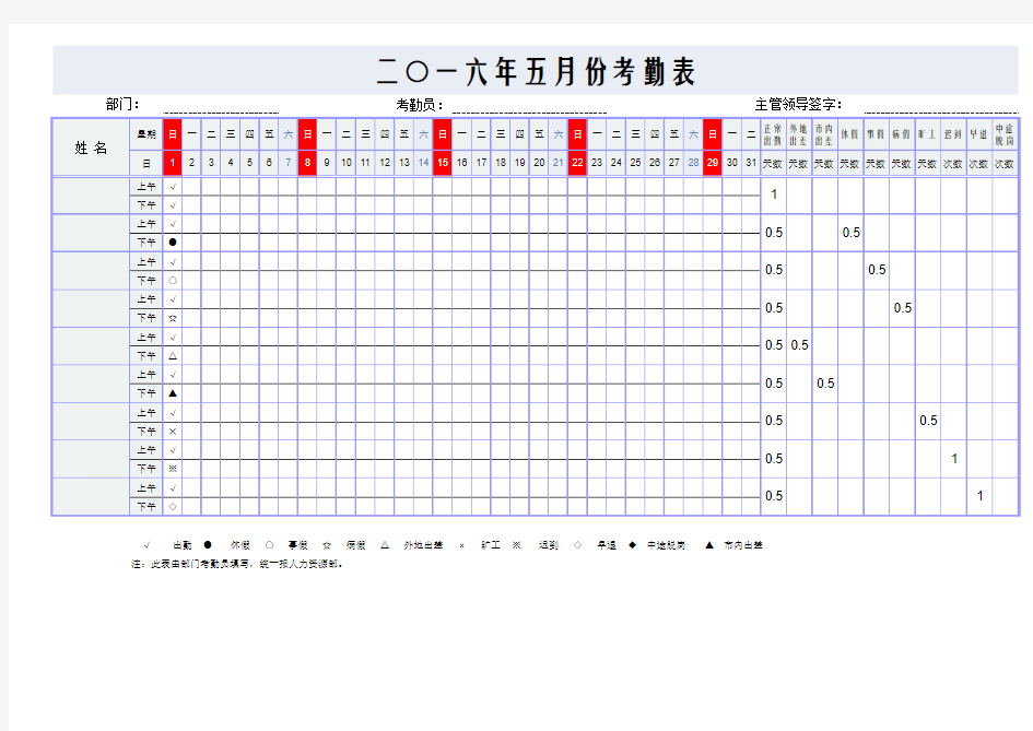 Excel_考勤表模板_电子版自动统计考勤表公式