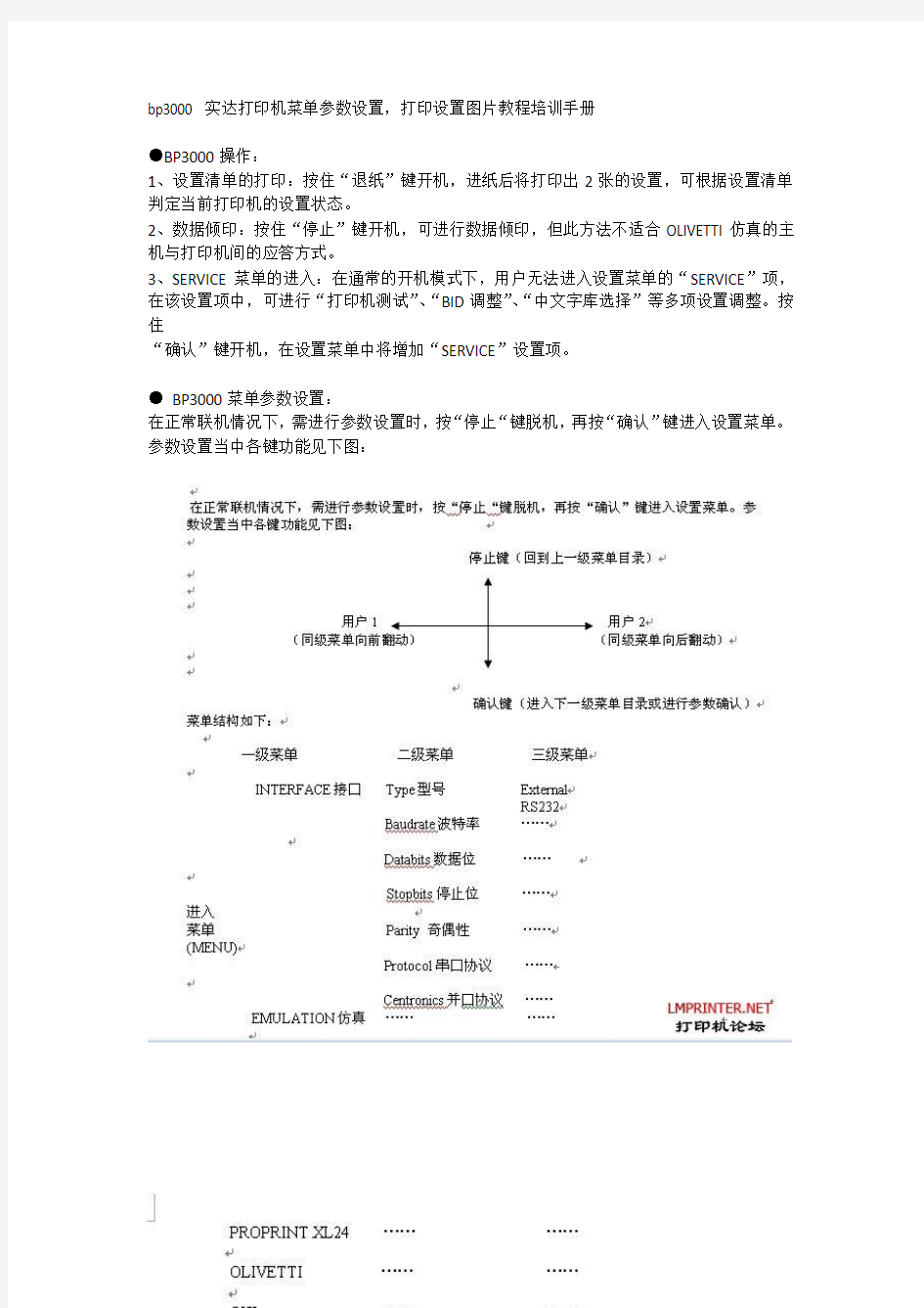 bp3000 实达打印机菜单参数设置