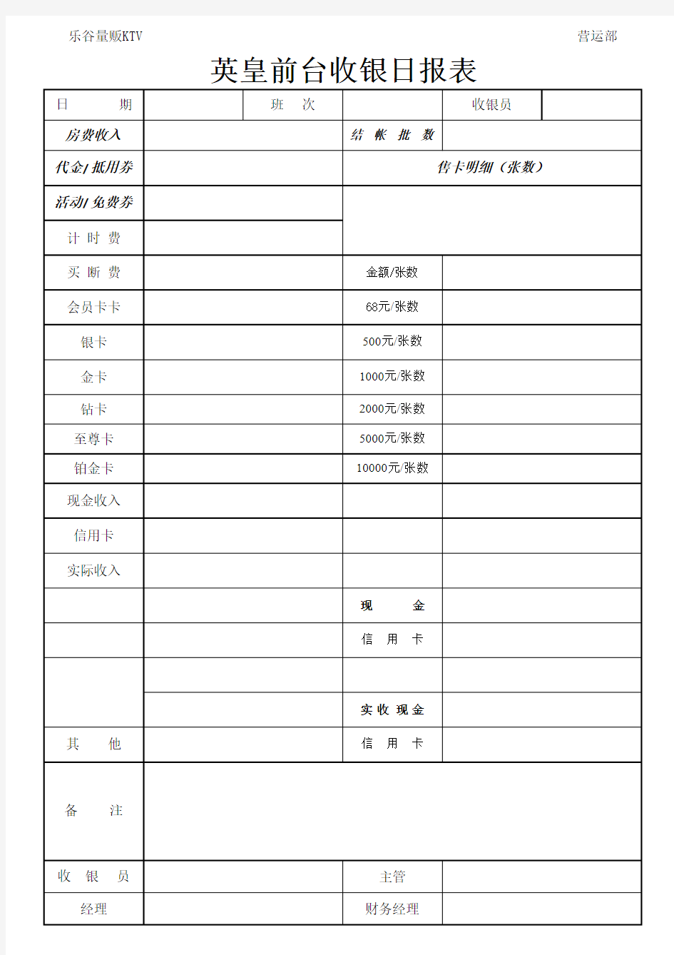 收银柜台日报表(1)(1)(1)