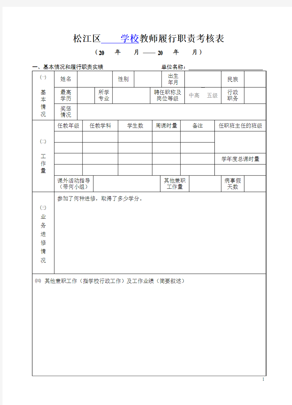 2014教师履行职责考核表