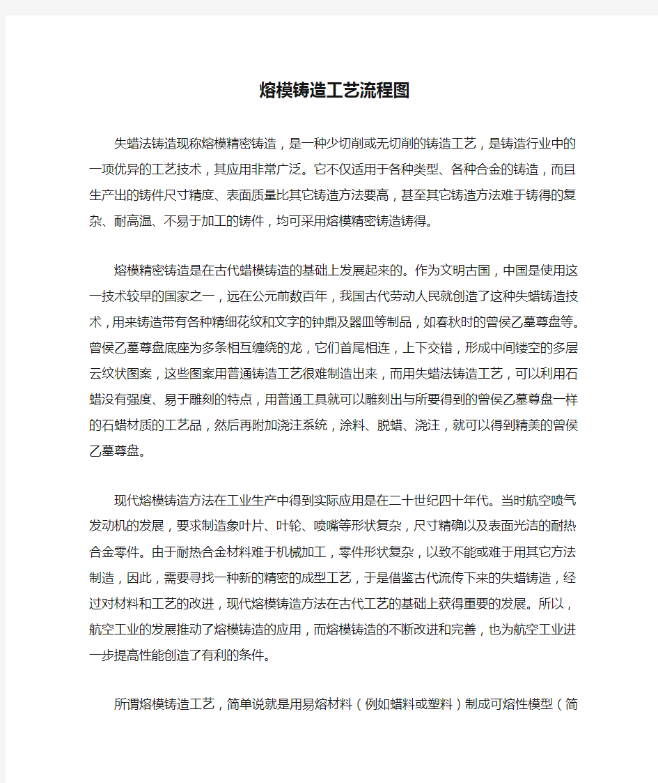 熔模铸造工艺流程图