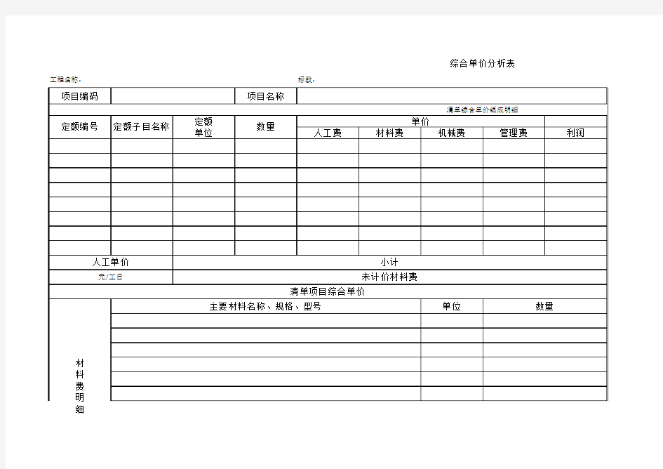 综合单价分析表(模板)