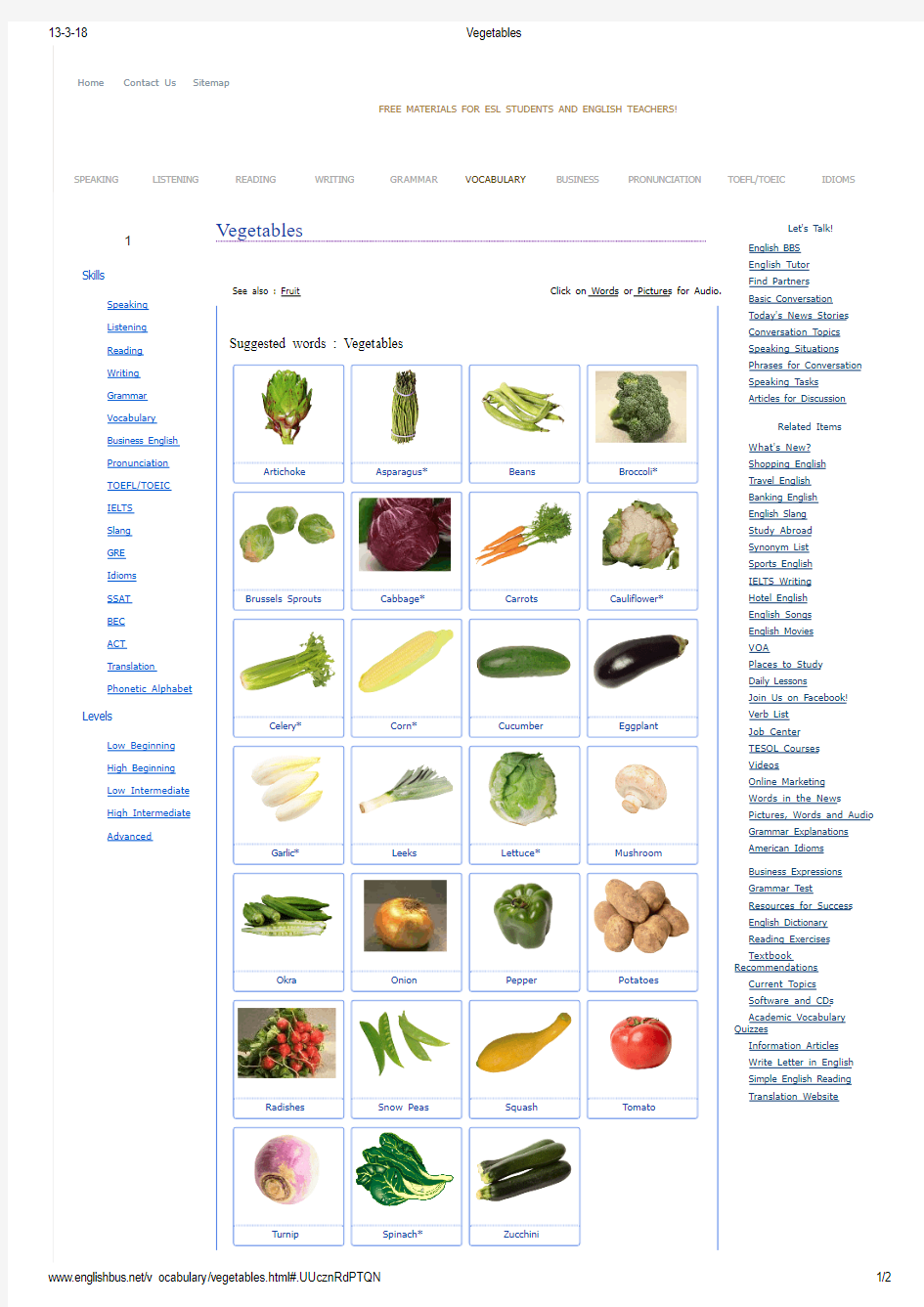 Vegetables各种蔬菜的英语