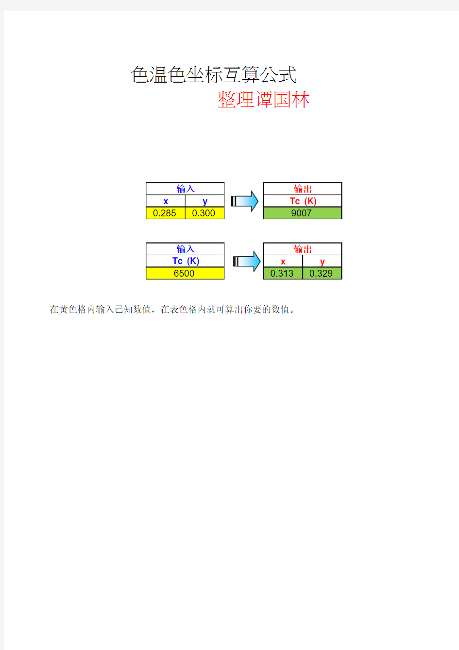 色温色坐标互算公式