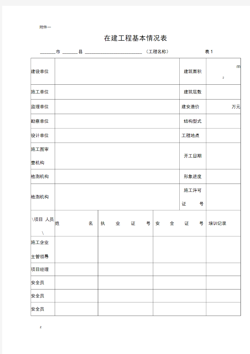 在建工程基本情况表