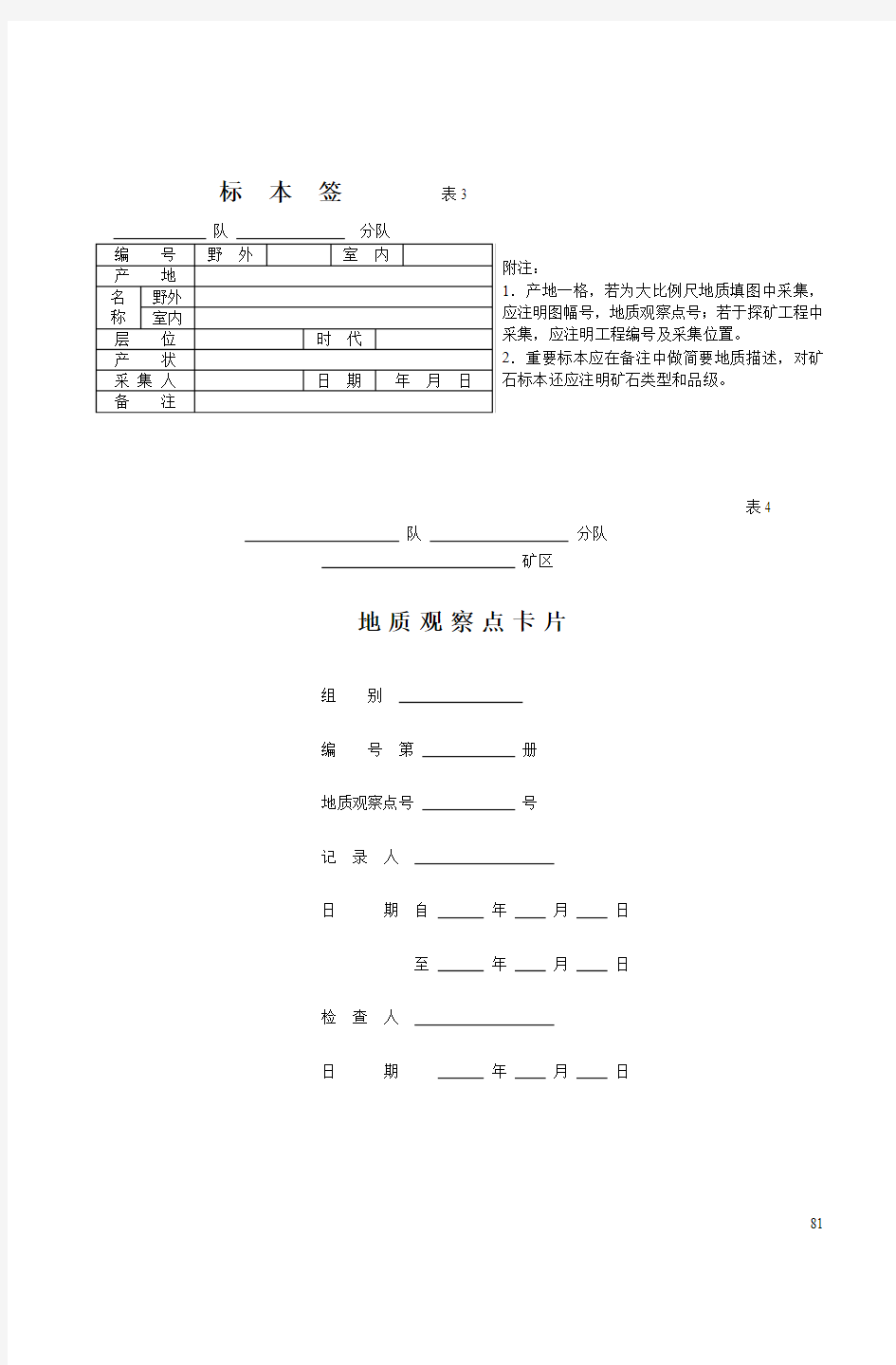 DZTL_ 固体矿产普查勘探原始地质编录规范附表