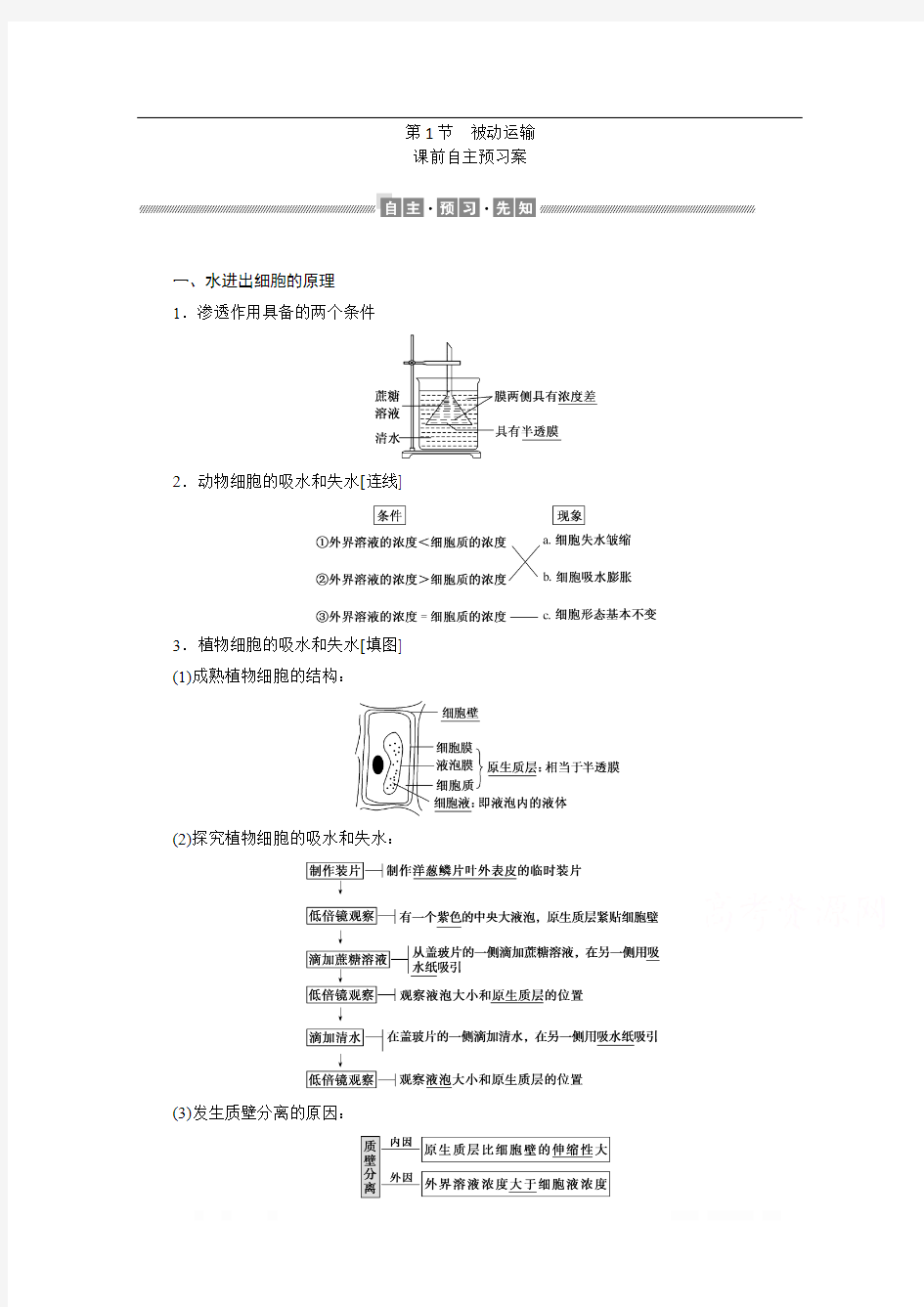 2019-2020学年(新教材)生物人教版必修1学案：4.1 被动运输 