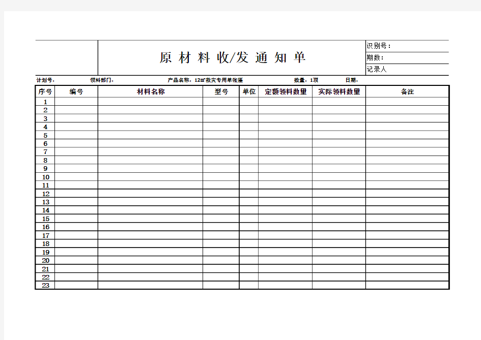 原材料收发通知单