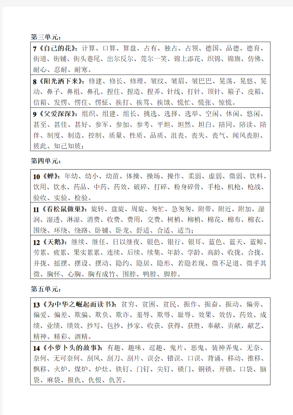 鄂教版.语文四年级上册知识汇总