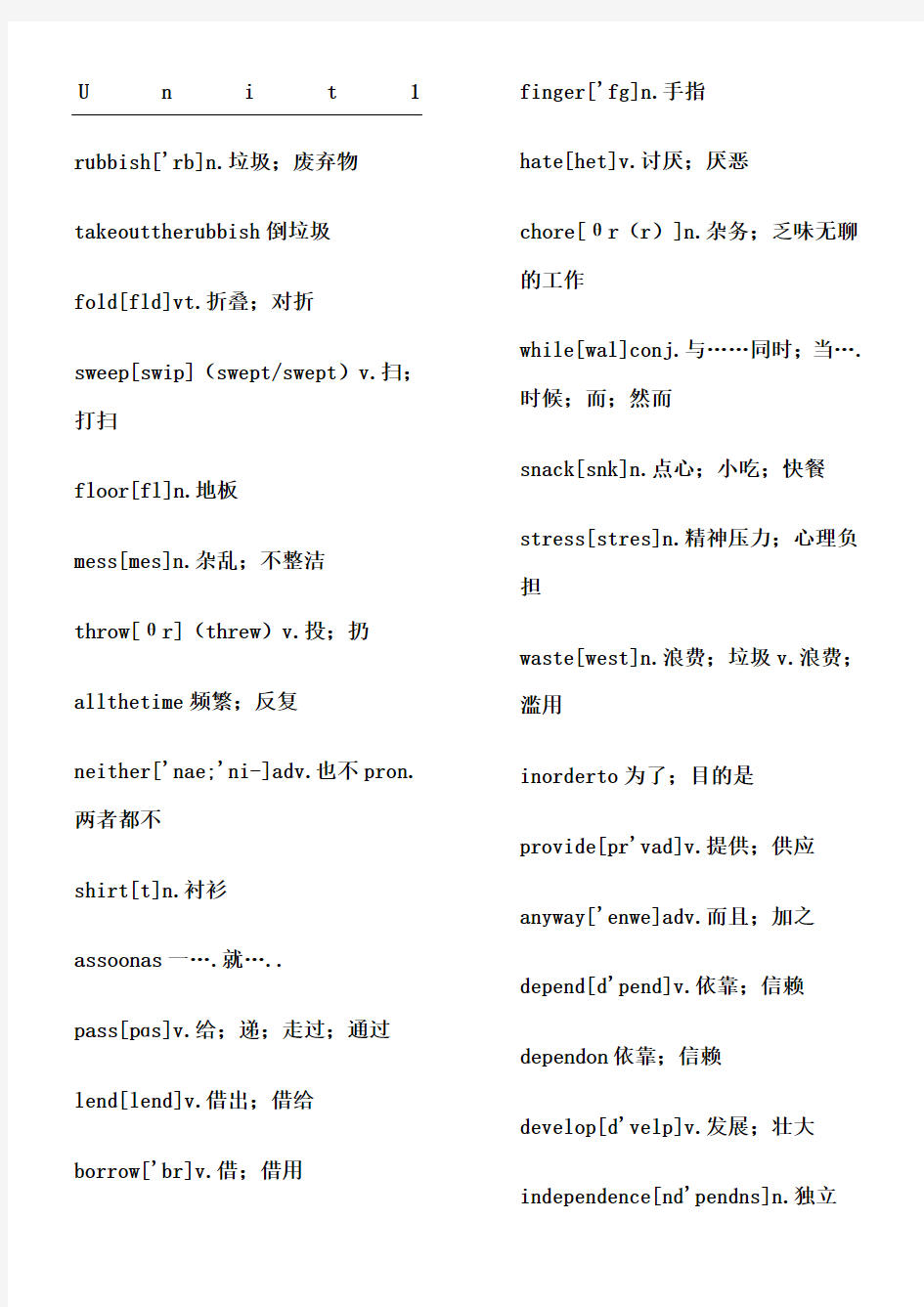 2014鲁教版八年级(上)英语单词表