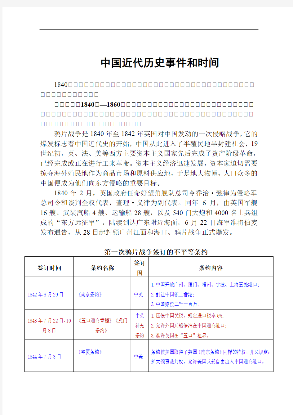 (完整版)(汇总)中国近代历史事件和时间,推荐文档