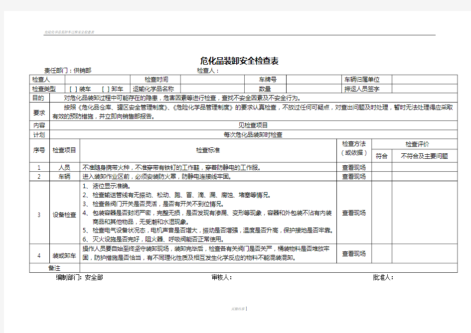 危险化学品装车前后安全检查记录