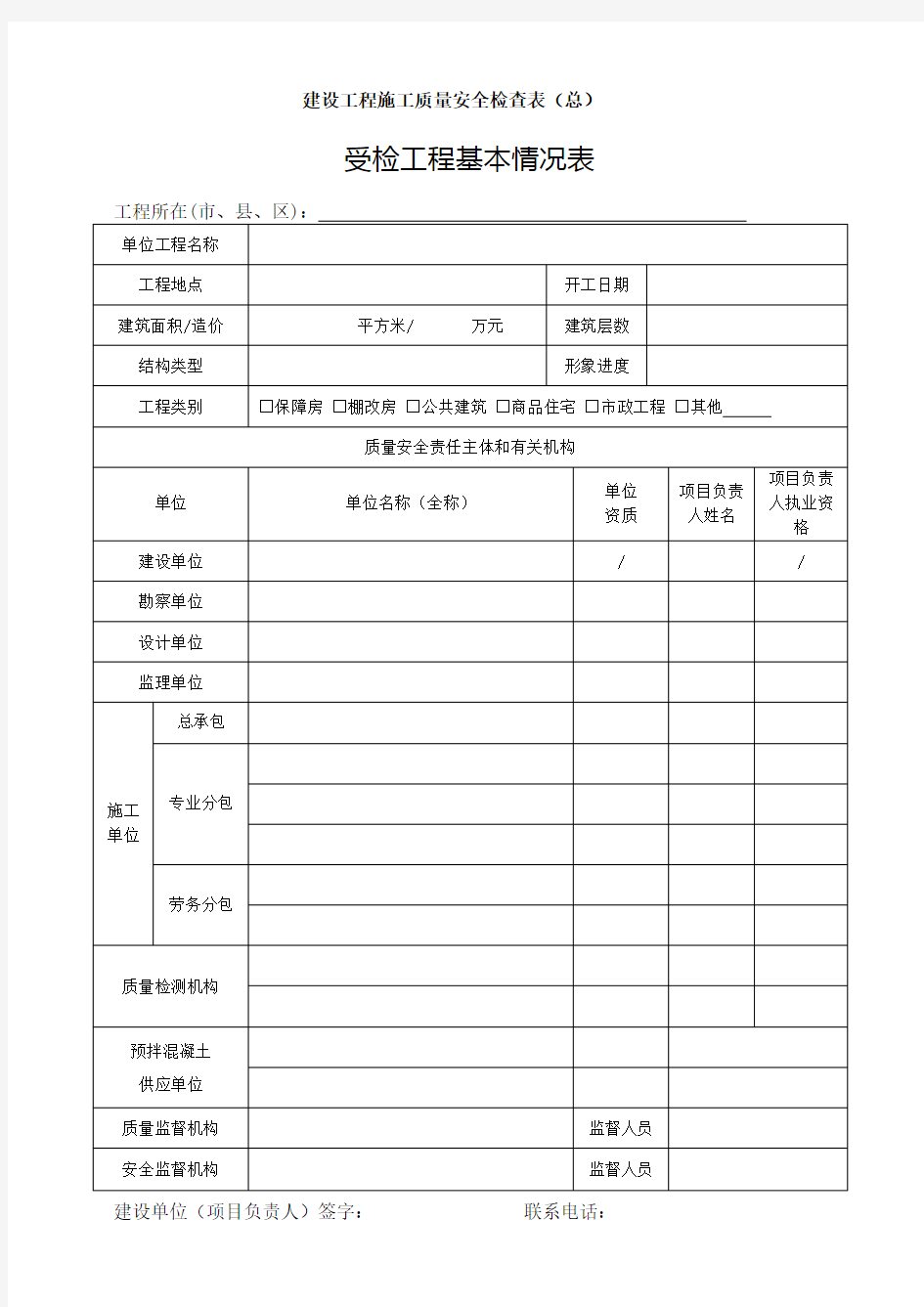 质量管理 建设工程施工质量检查表汇总