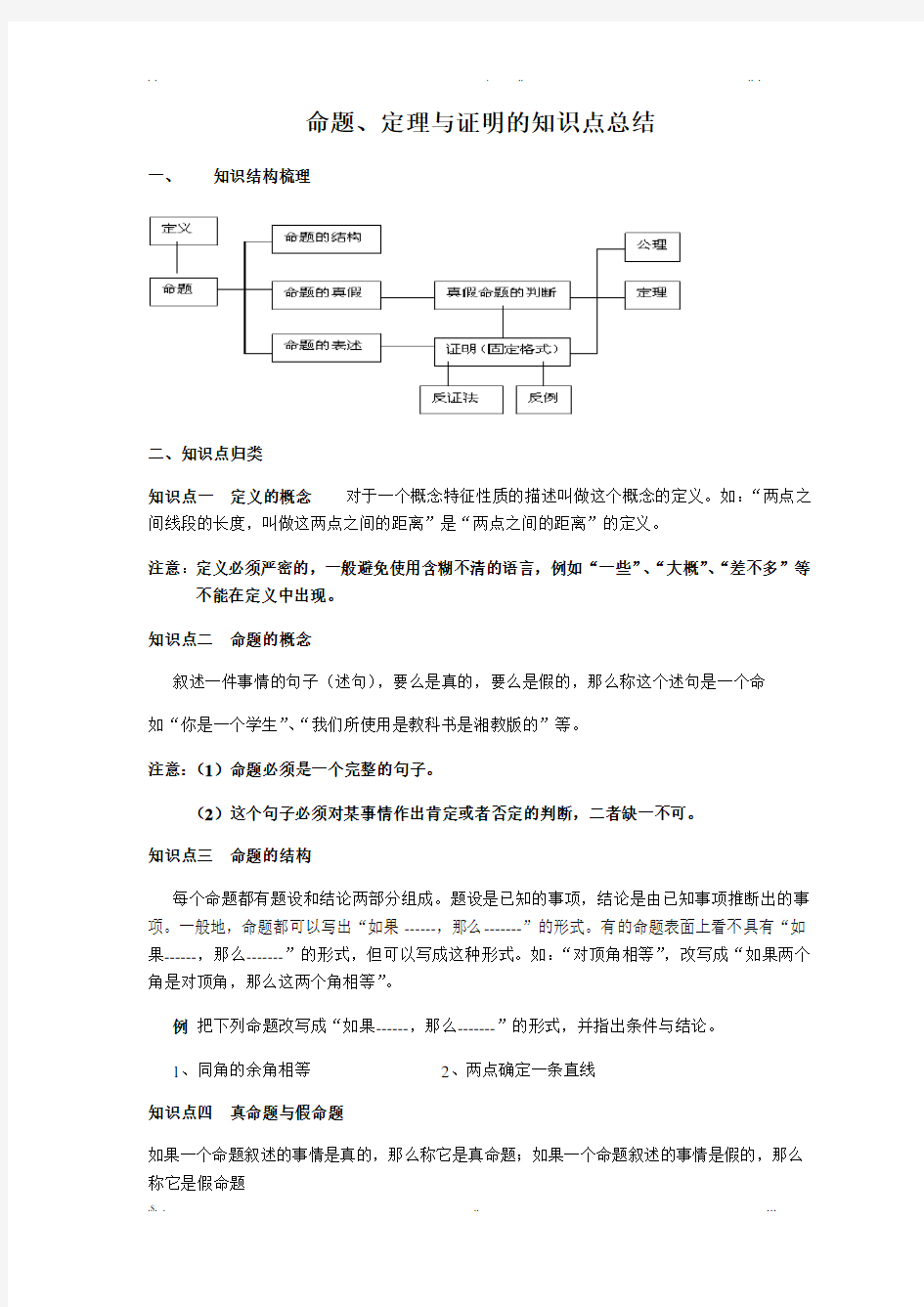 命题与证明知识点总结