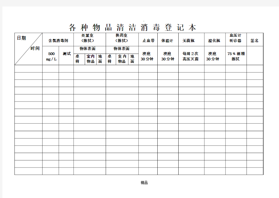 各种物品清洁消毒登记本