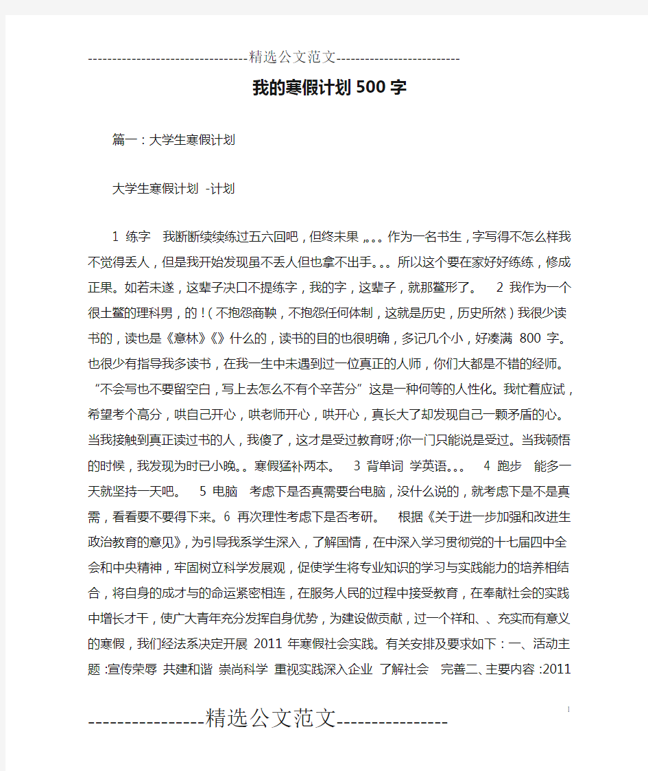 我的寒假计划500字