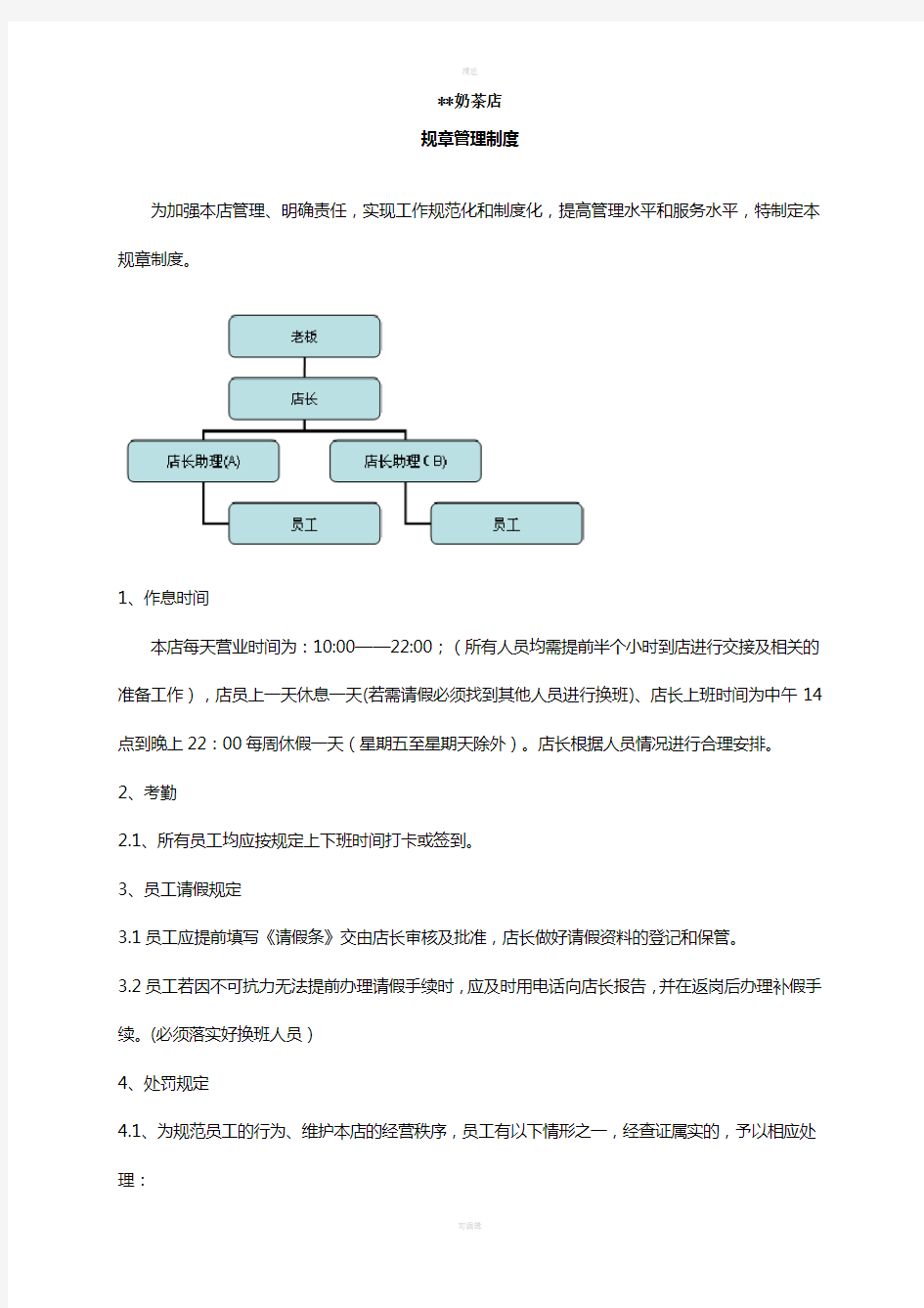 奶茶店详细管理制度及职责-只需2分