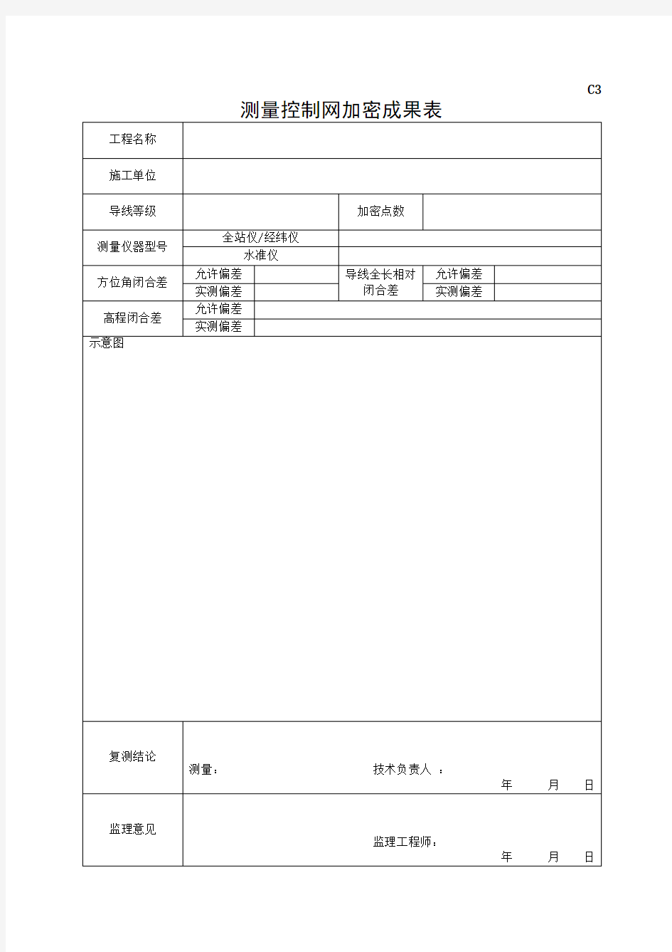 测量控制网加密成果表