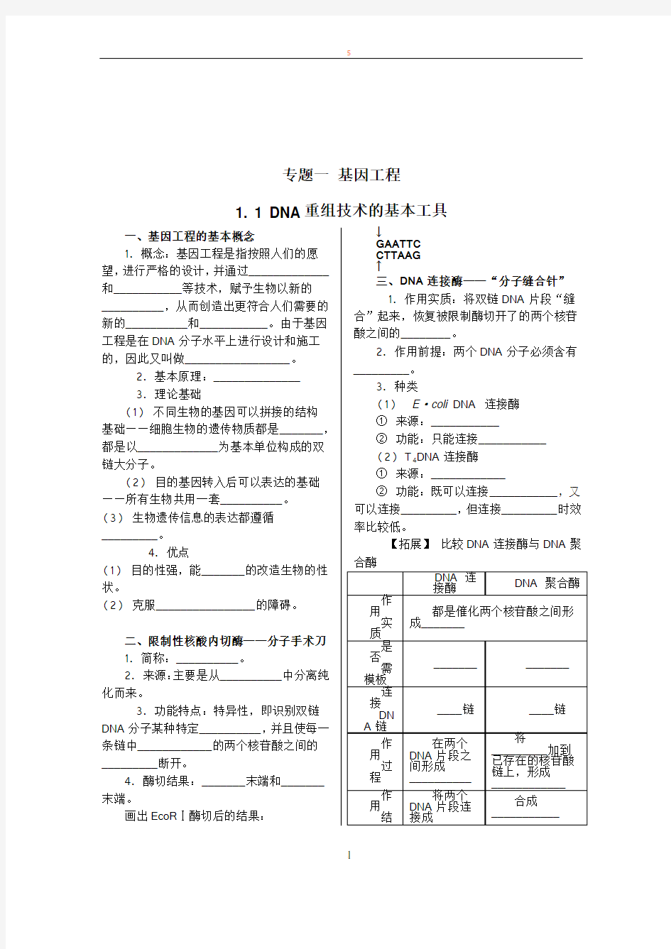 基因工程基础知识填空