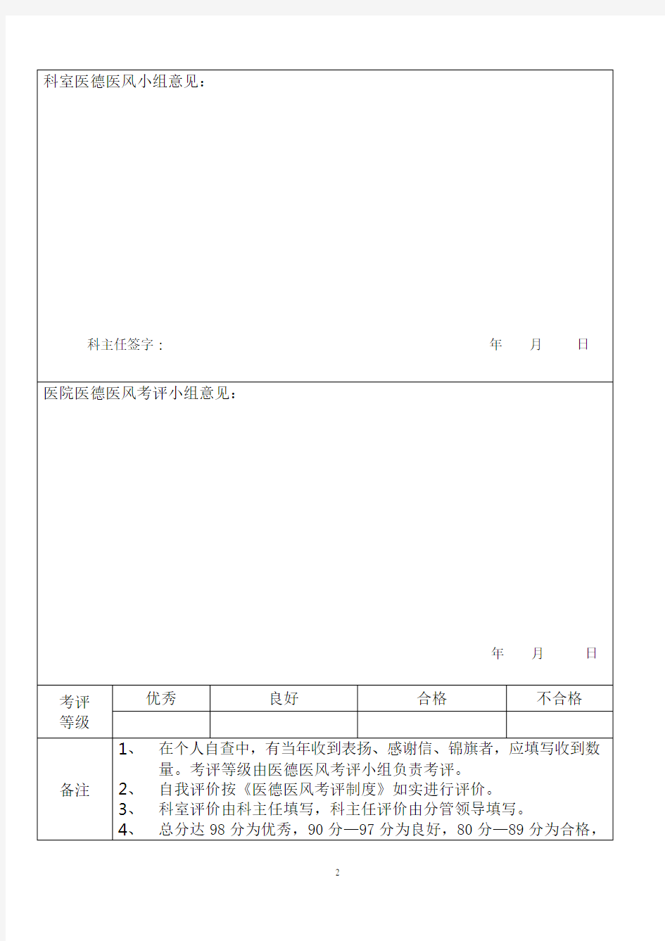 医院医德医风个人考核表