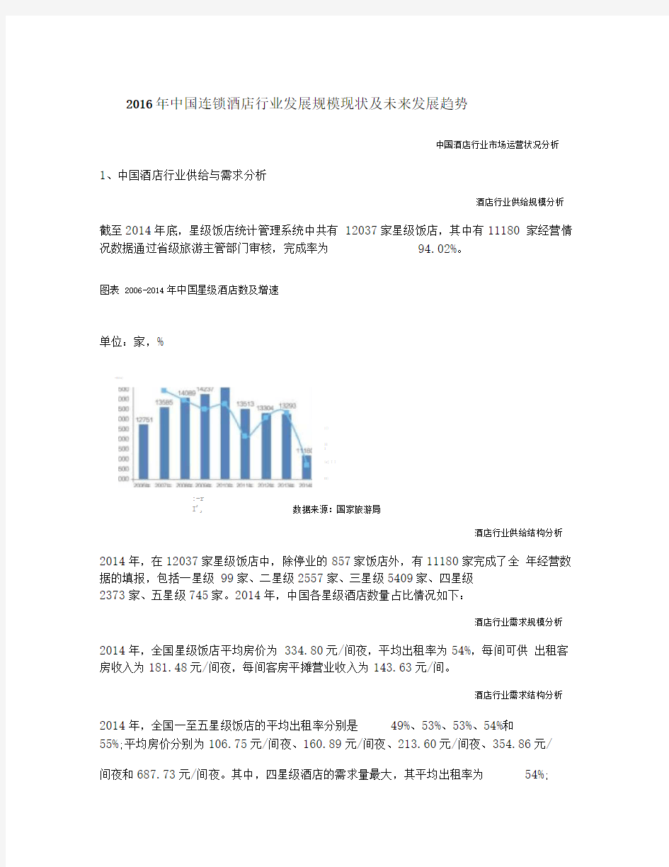 2016年中国连锁酒店行业发展规模现状及未来发展趋势精