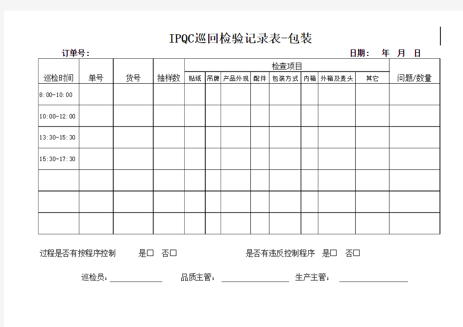 IPQC巡回检验记录表(包装)
