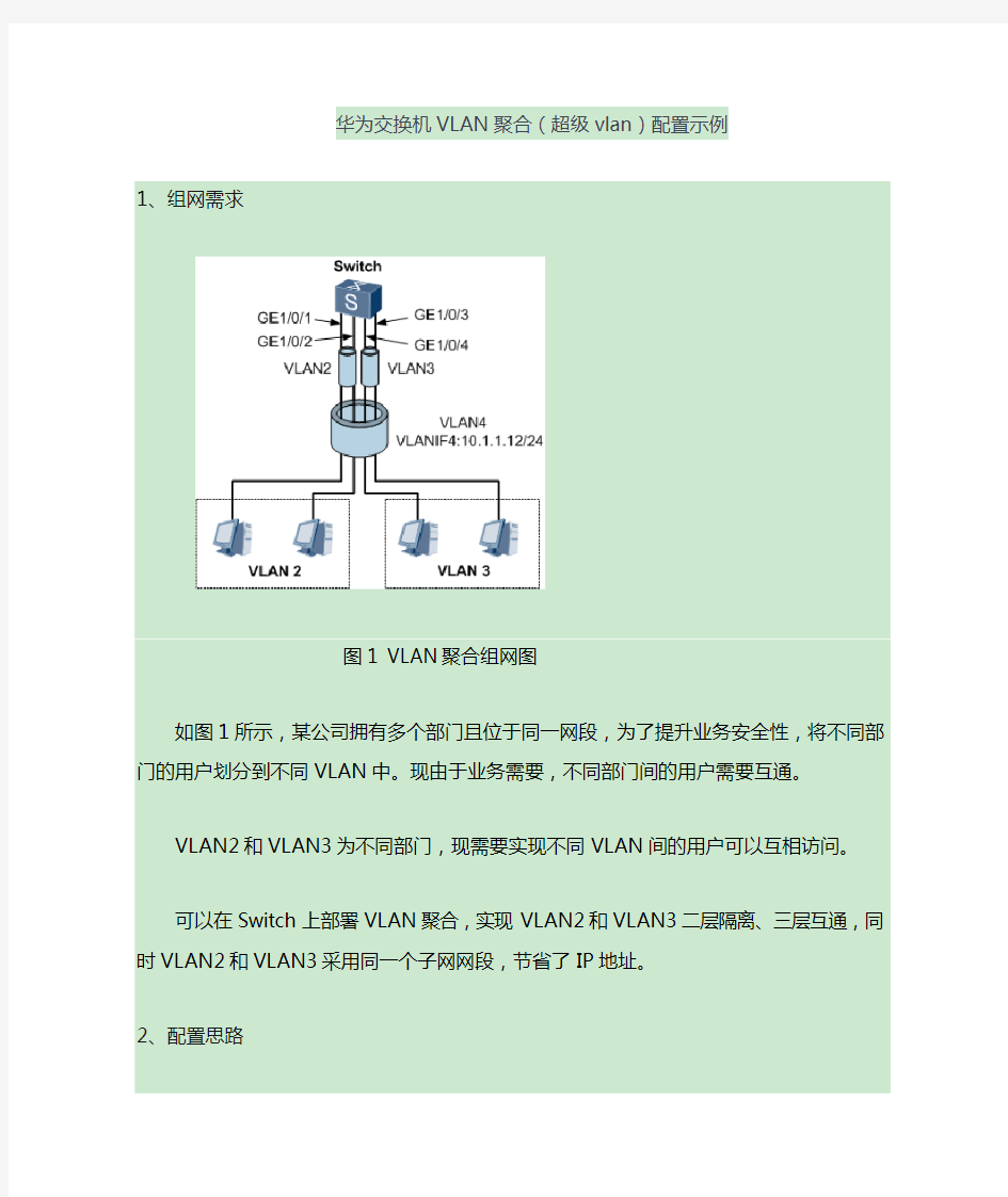 华为交换机VLAN聚合(超级vlan)配置示例