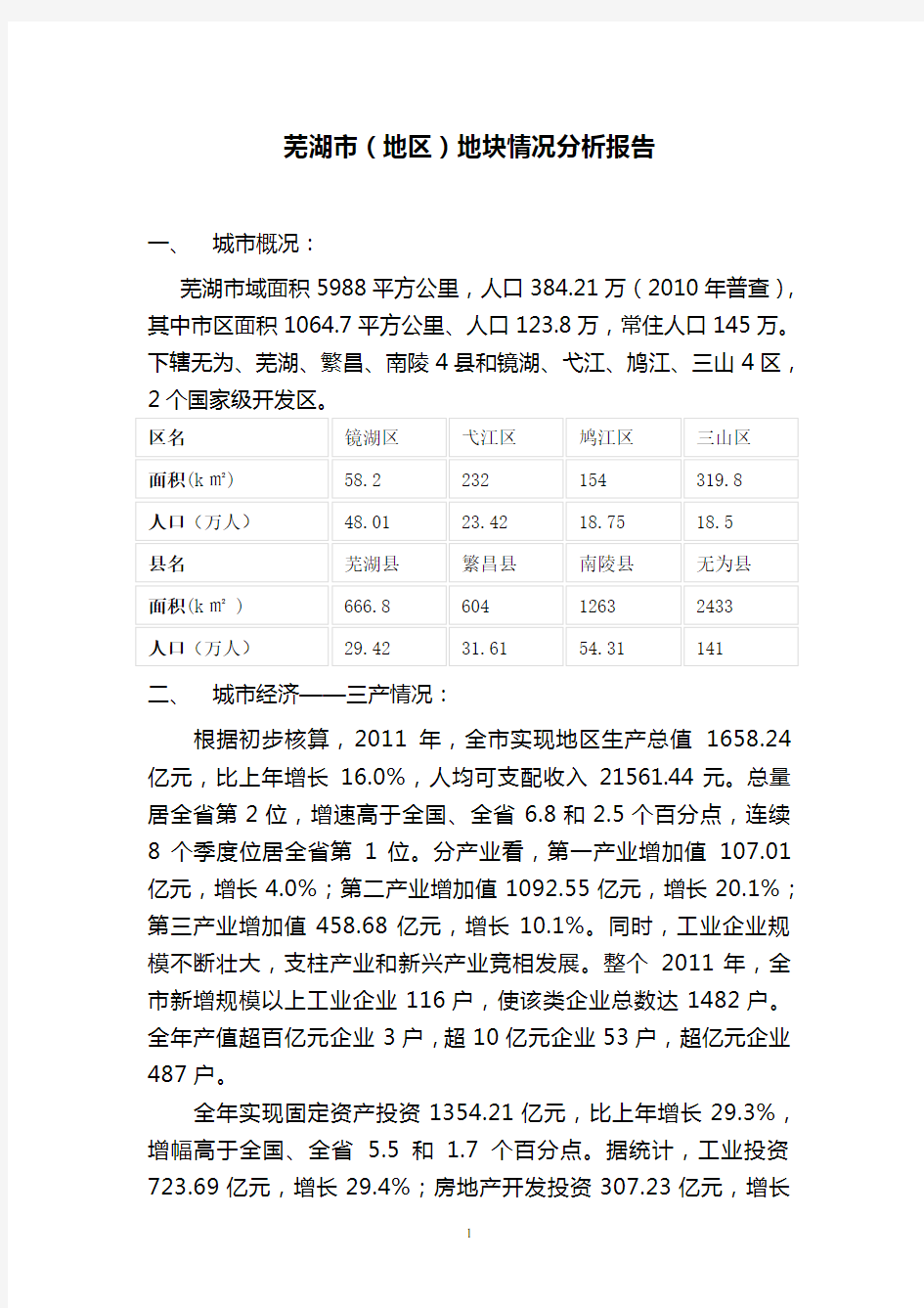 芜湖市地块情况分析报告