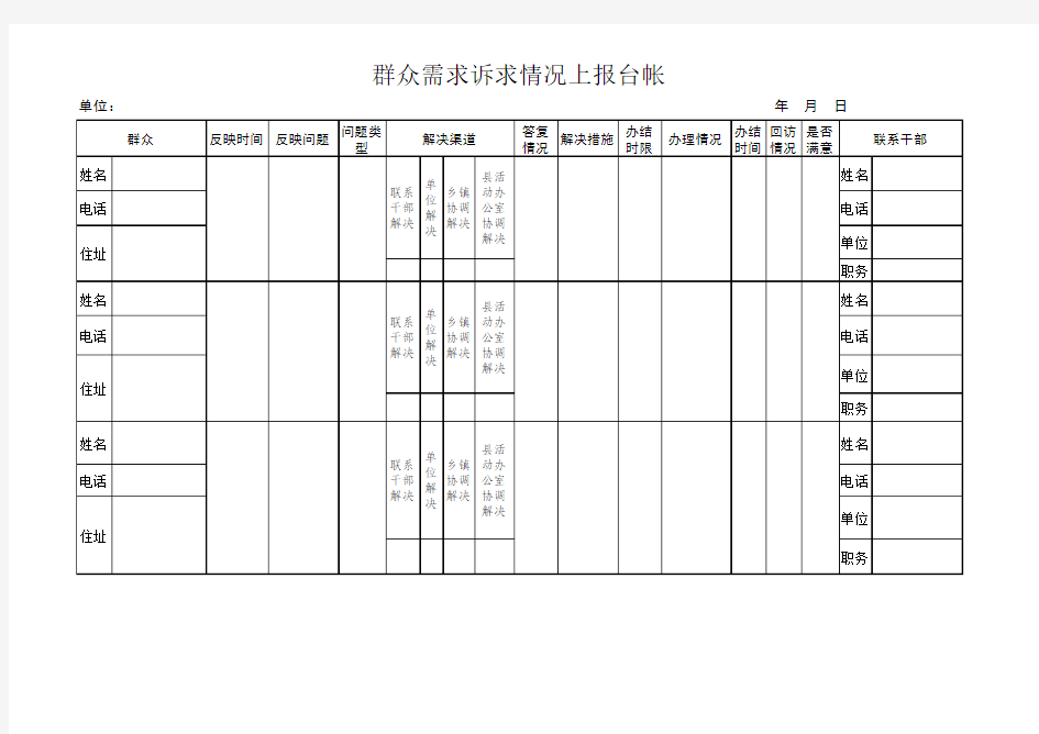 群众需求诉求情况上报台账