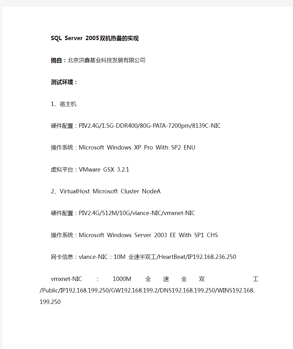 sqlserver2005双机热备