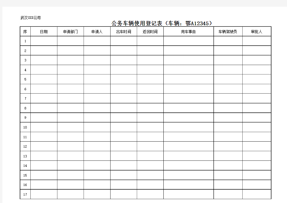 公务车辆使用登记表