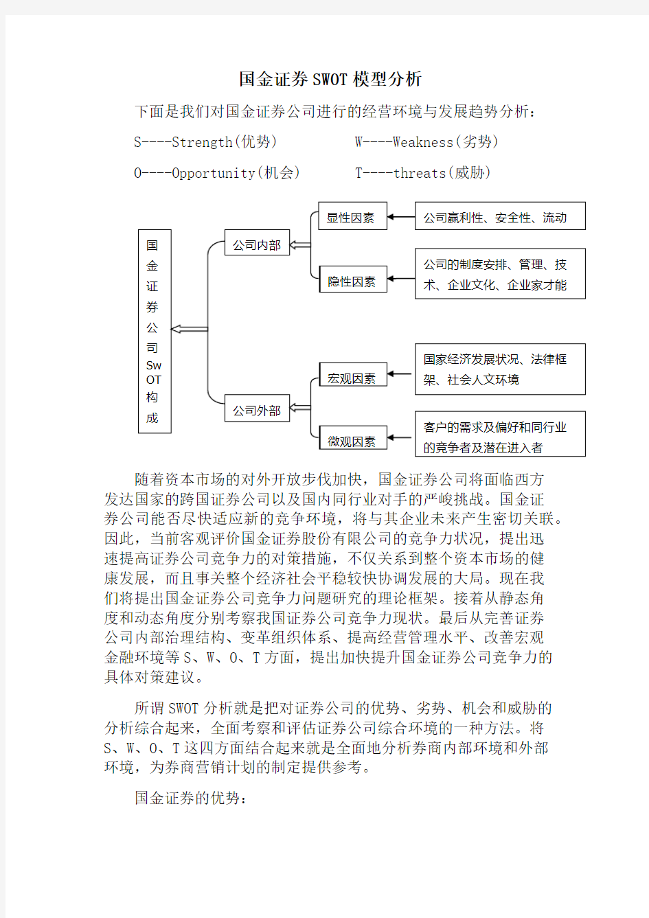 国金证券SWOT模型分析