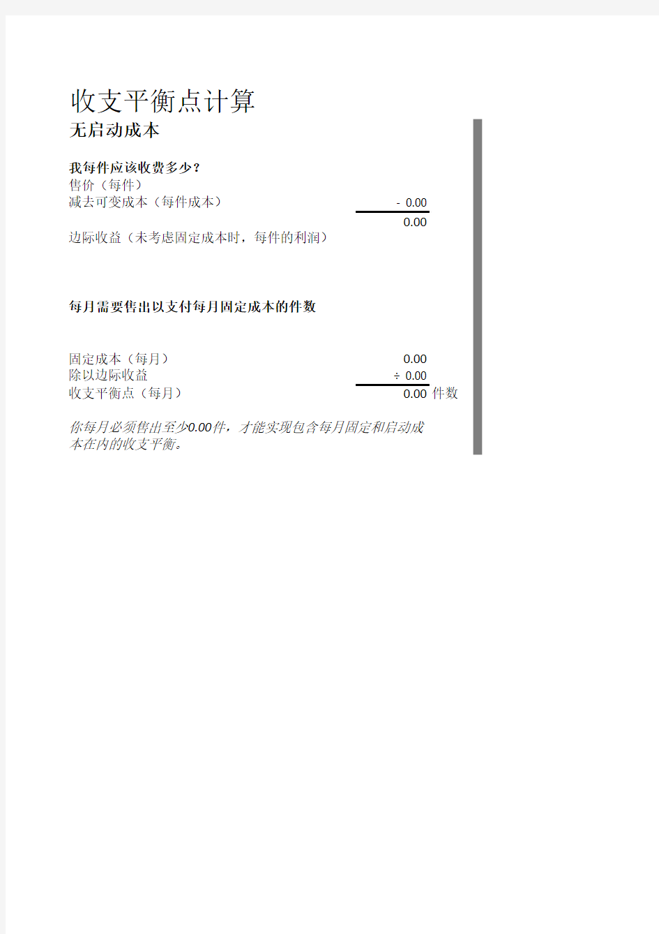 收支平衡点电子表格