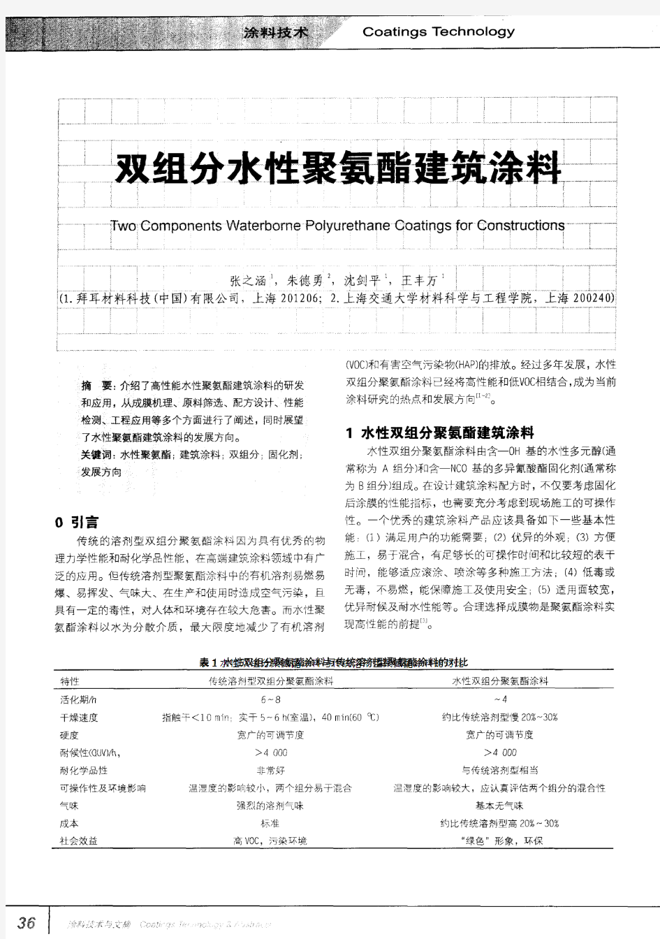 双组分水性聚氨酯建筑涂料