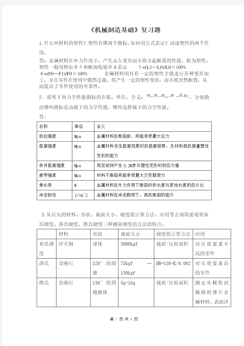 工程材料与机械制造基础复习题