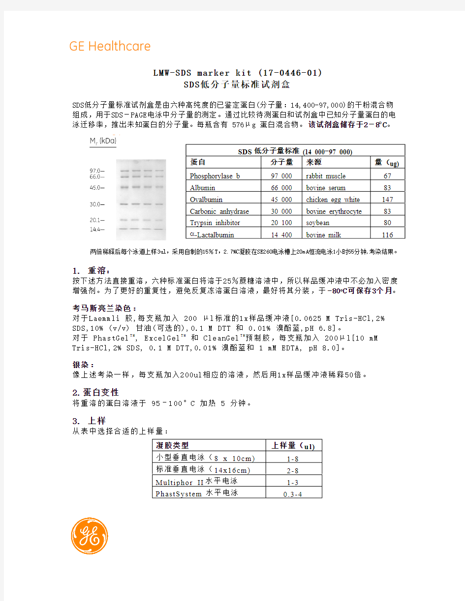 GE SDS marker kit说明书