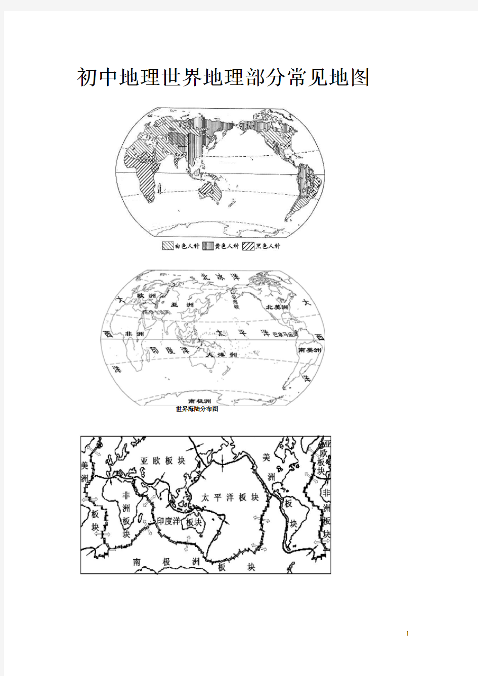 初中地理世界地理部分常见地图