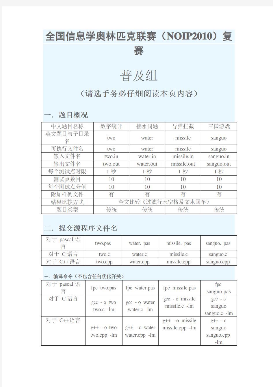 NOIP2010普及组复赛试题