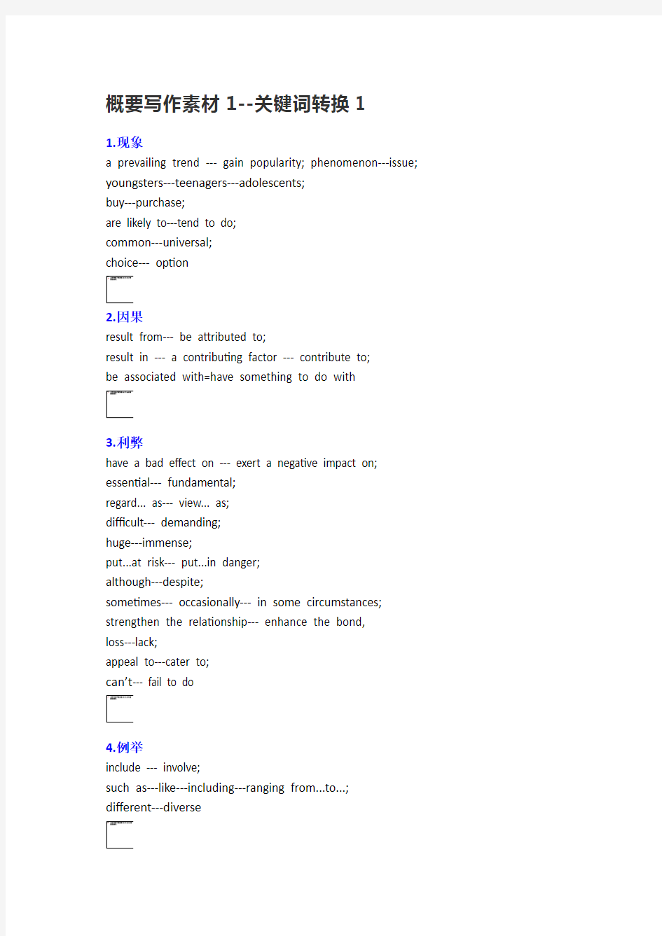 概要写作素材1--关键词转换1
