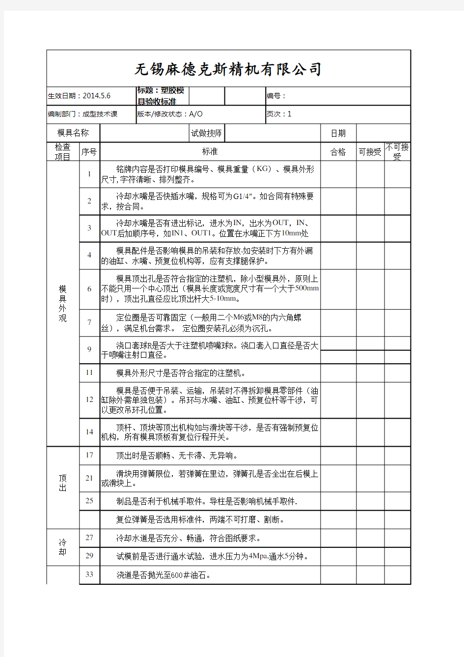 塑胶模具验收标准 - 副本