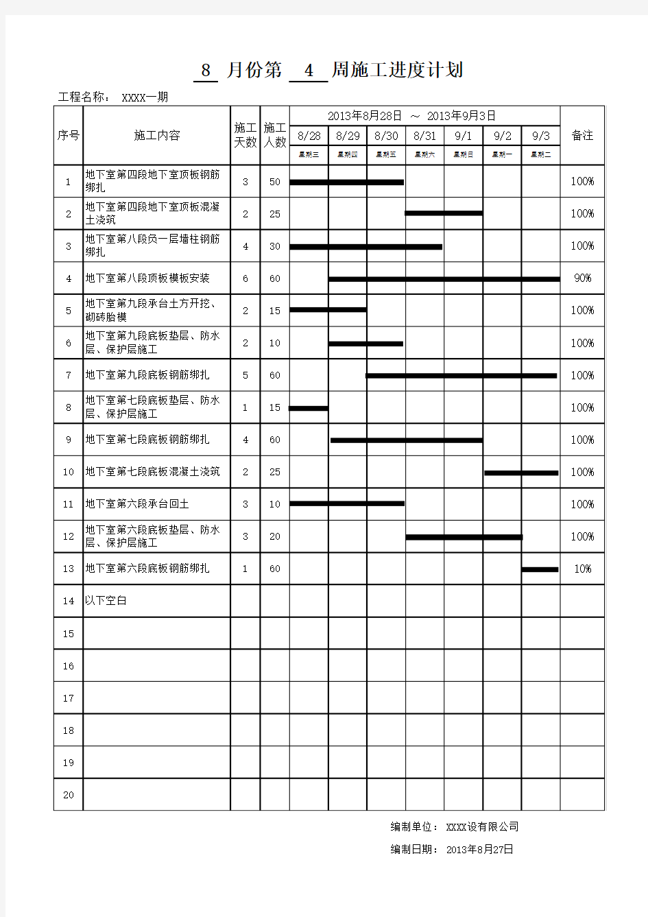 施工周报表2018(周报、月报)