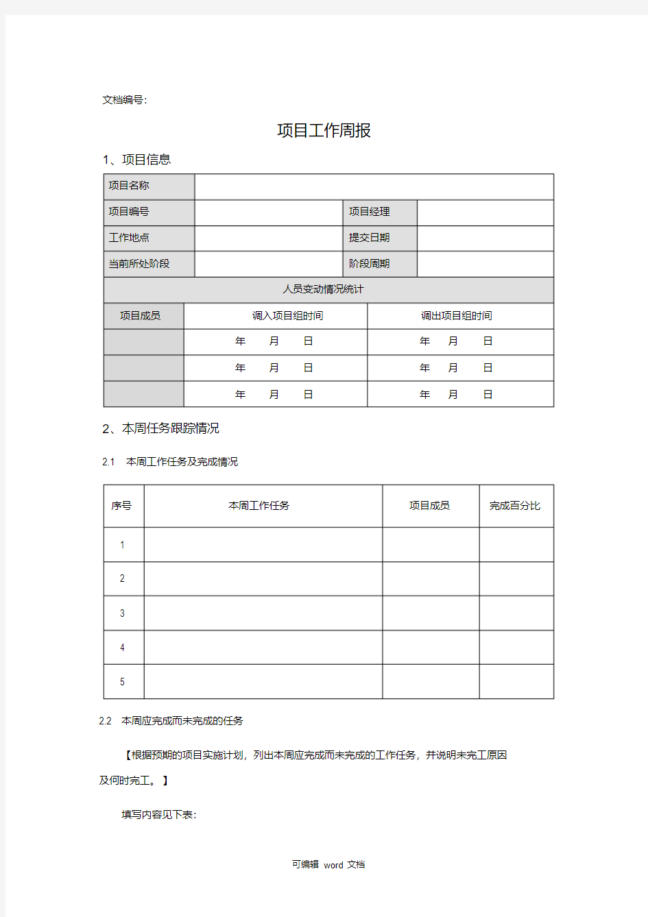 项目工作周报模板