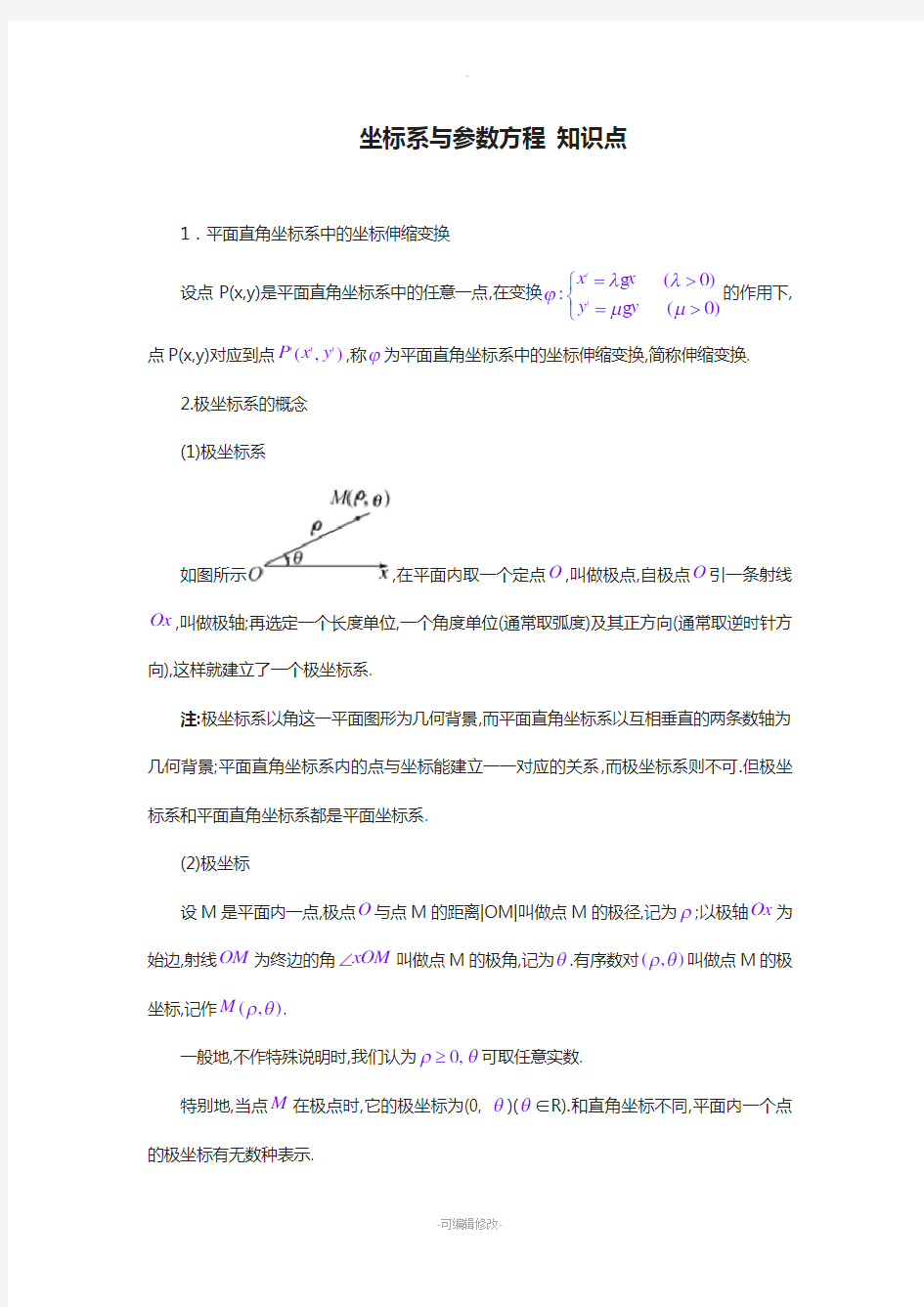 高中数学选修4—4知识点总结