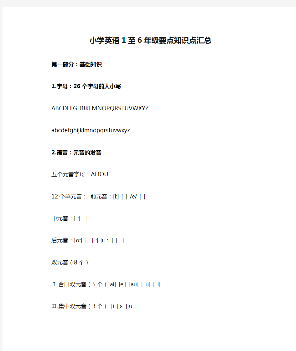 小学英语1至6年级要点知识点汇总