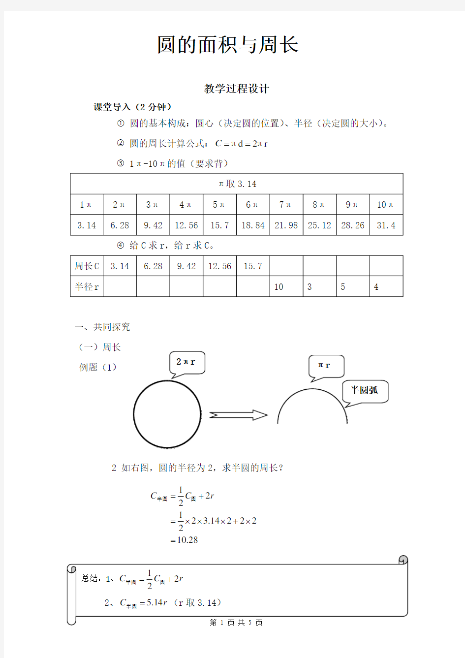 圆的面积与周长