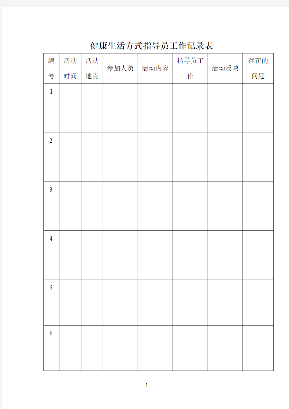 健康生活方式指导员工作记录表