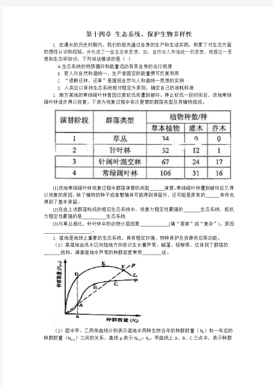 14.生态系统、保护生物多样性