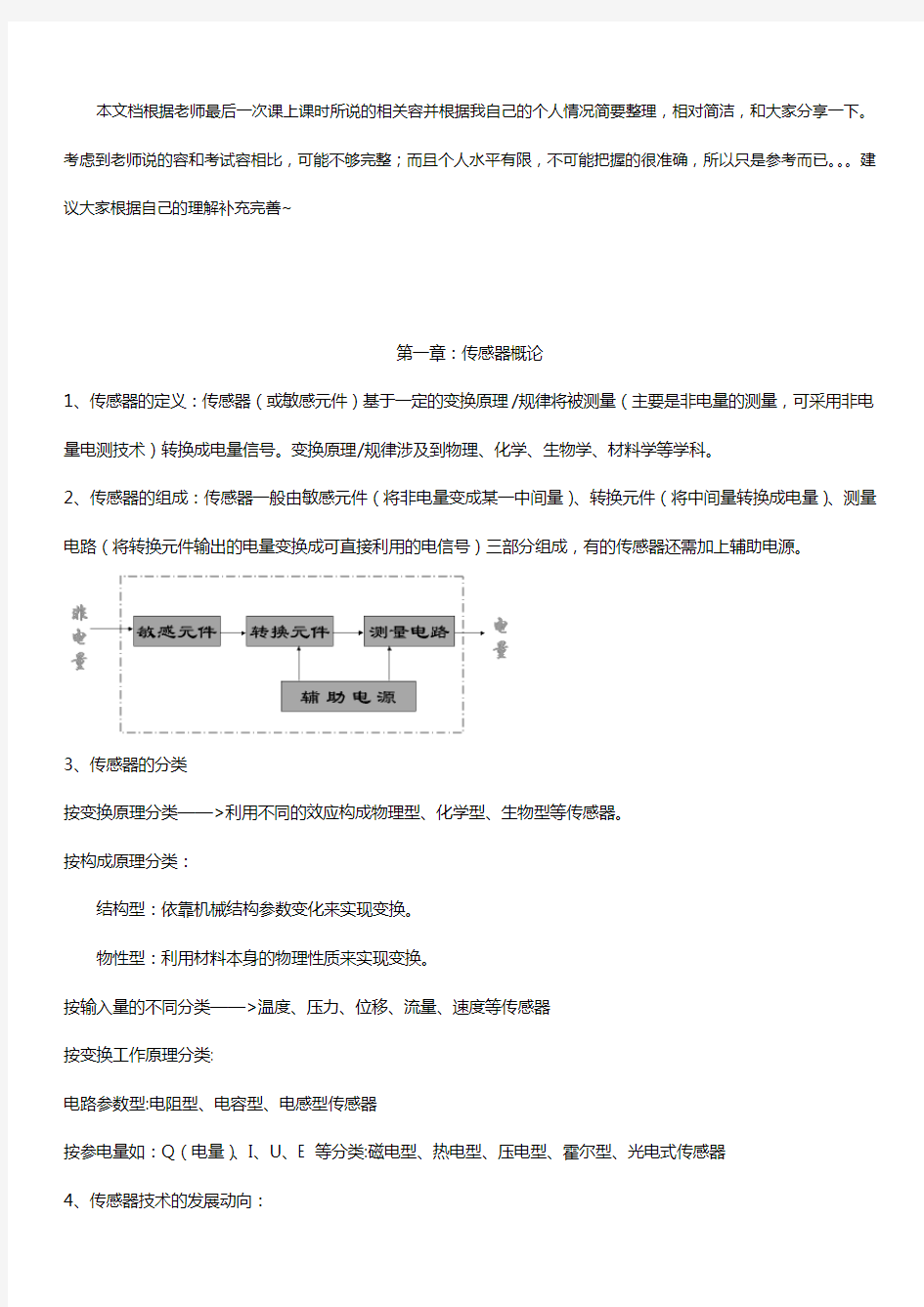 《传感器原理设计与应用》重点总结材料